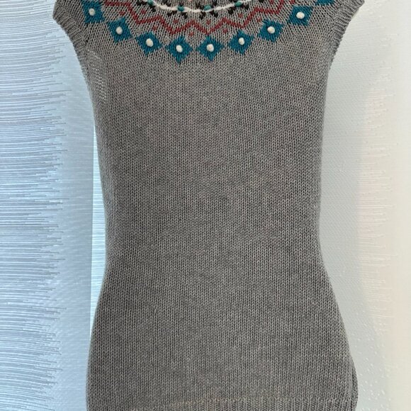 American Rag Beaded Fair Isle Sweater Vest – Size L – Gray w/ Turquoise Accents - Picture 4 of 5